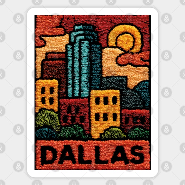 Dallas Texas Linocut Print | Retro Big D Skyline Souvenir Magnet by TuncGK